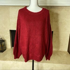 Max Studio Red Cozy Ribbed Puff Sleeve Sweater
